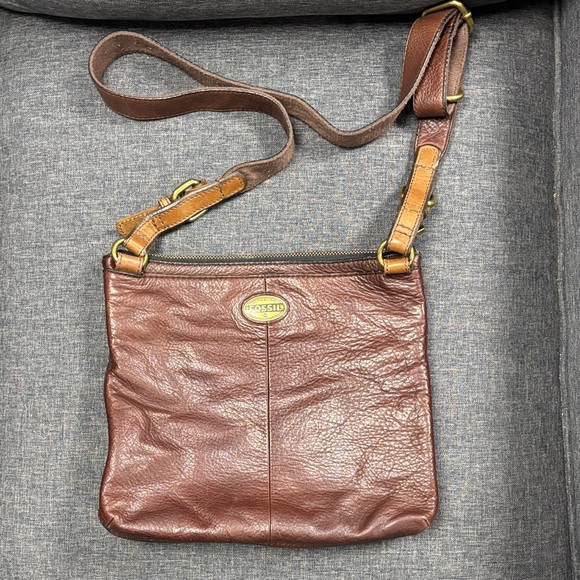 Vintage Fossil Explorer Brown Leather Cross Body Handbag - Picture 1 of 9
